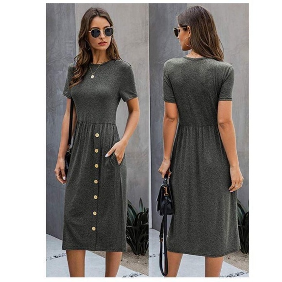 Dresses & Skirts - Women’s Casual Short Sleeve Crew Neck Button - M